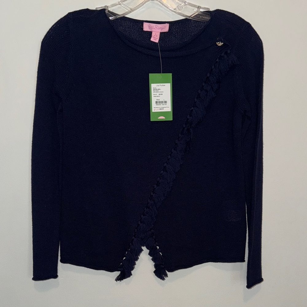 Lilly Pulitzer Navy Sweater with Fringe Girls L